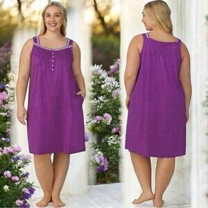 NWOT Aria Collection Cotton Purple White Polka Dot Tank Sleep Dress Mumu 3X